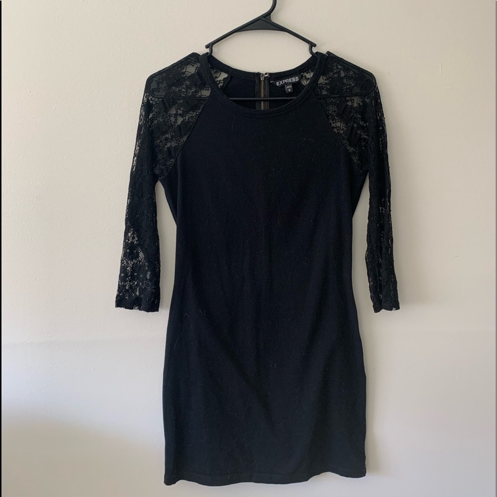 Express Mini Dress - Fitted with Lace Sleeves